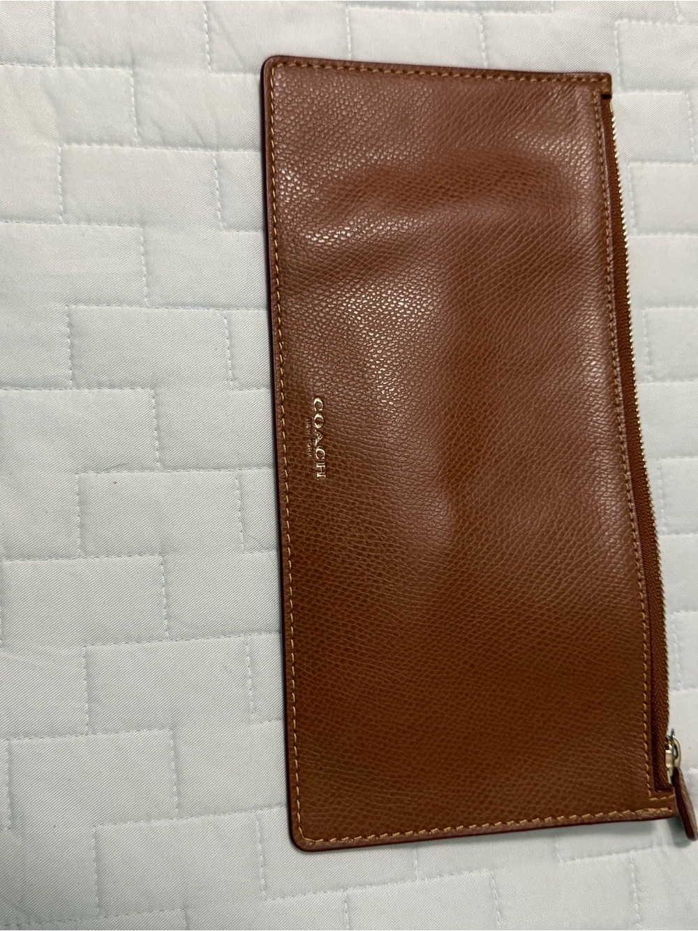 COACH Brown Leather Zip Pouch with Gold Logo